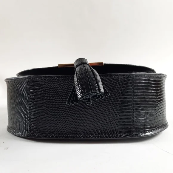 DeMellier Midi Venice Lizard Effect Crossbody Handbag Cowhide Black Converible